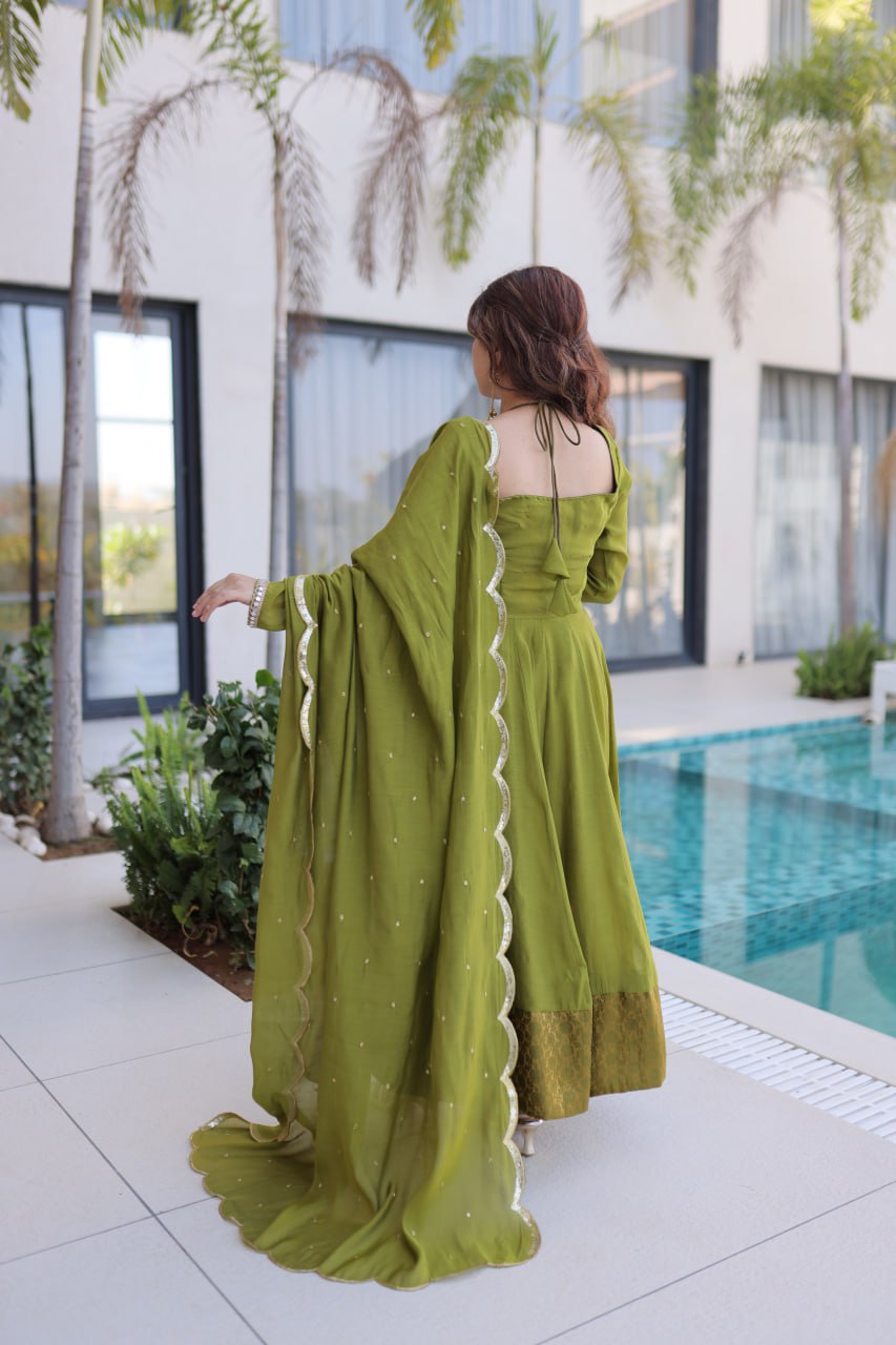 Beautiful Mul Chanderi Silk Anarkali Suit Set