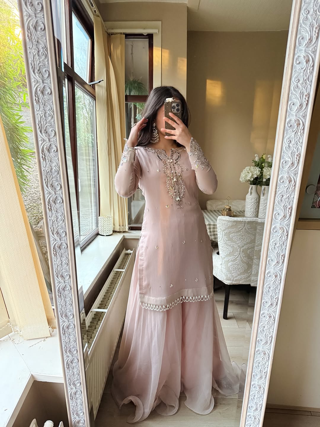 Blush Pink Embroidered Suit  Palazzo Set