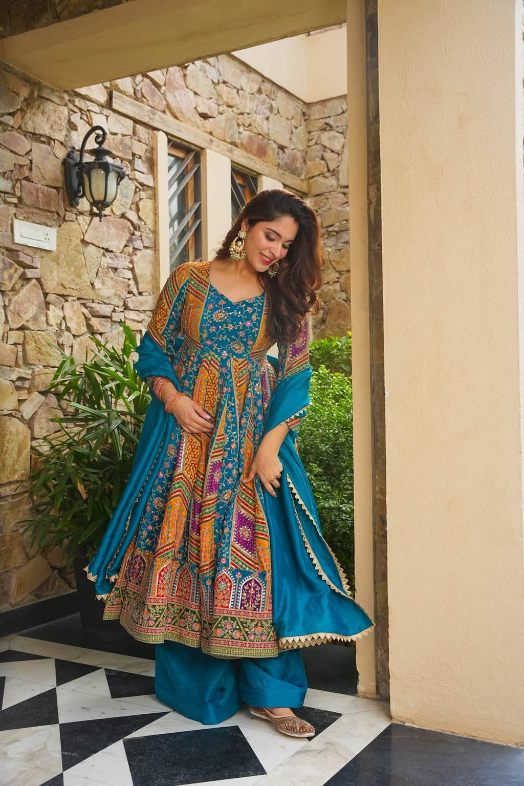 Beautiful Blue Embroidered Anarkali Suit Set
