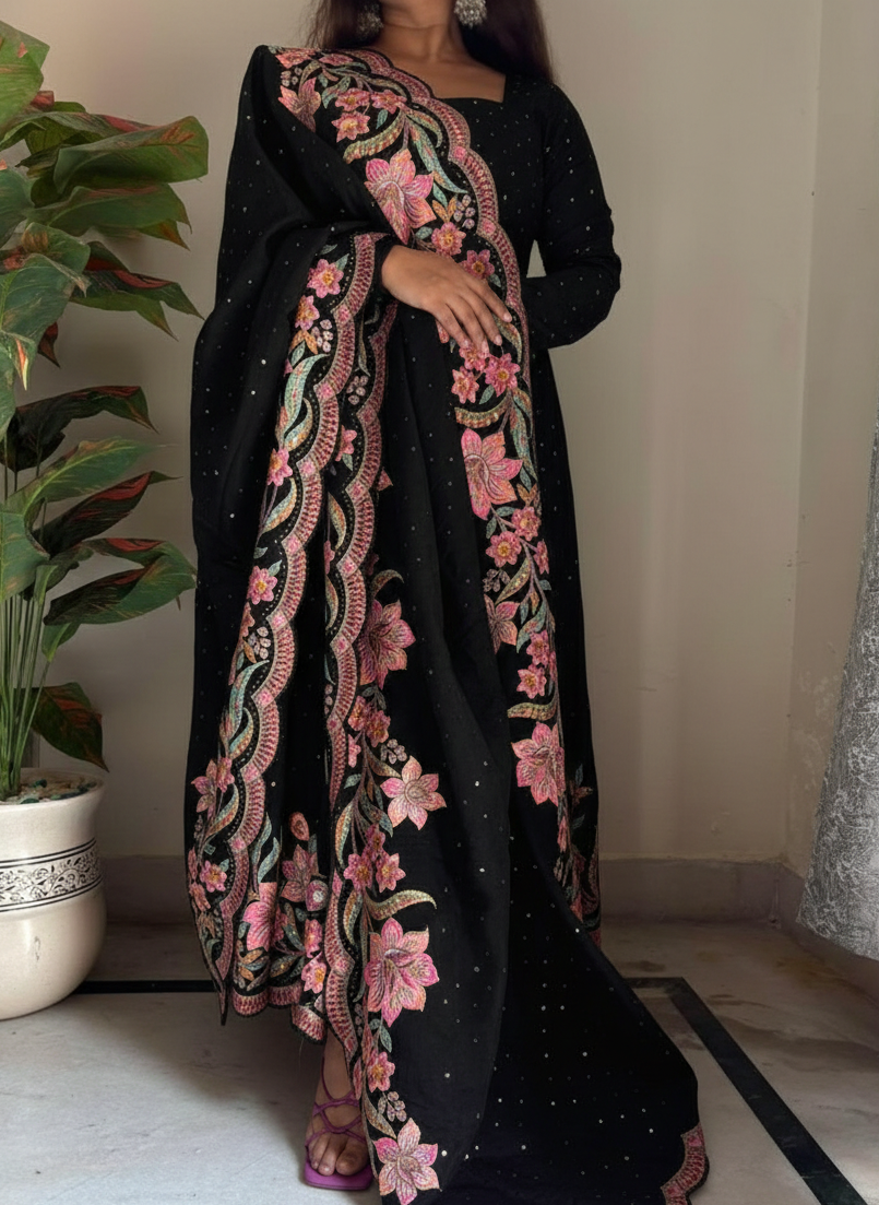 Embroidered Tissue Silk Traditional Dress