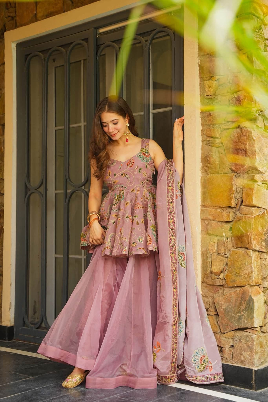 Beautiful Embroidered Top Sharara Set