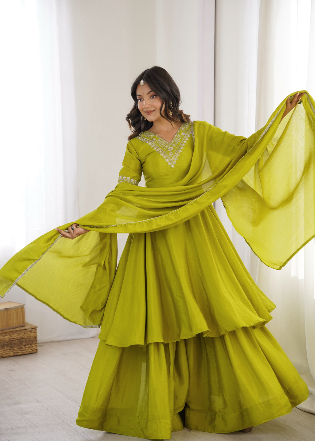 Beautiful Chinon Silk Anarkali Suit Set