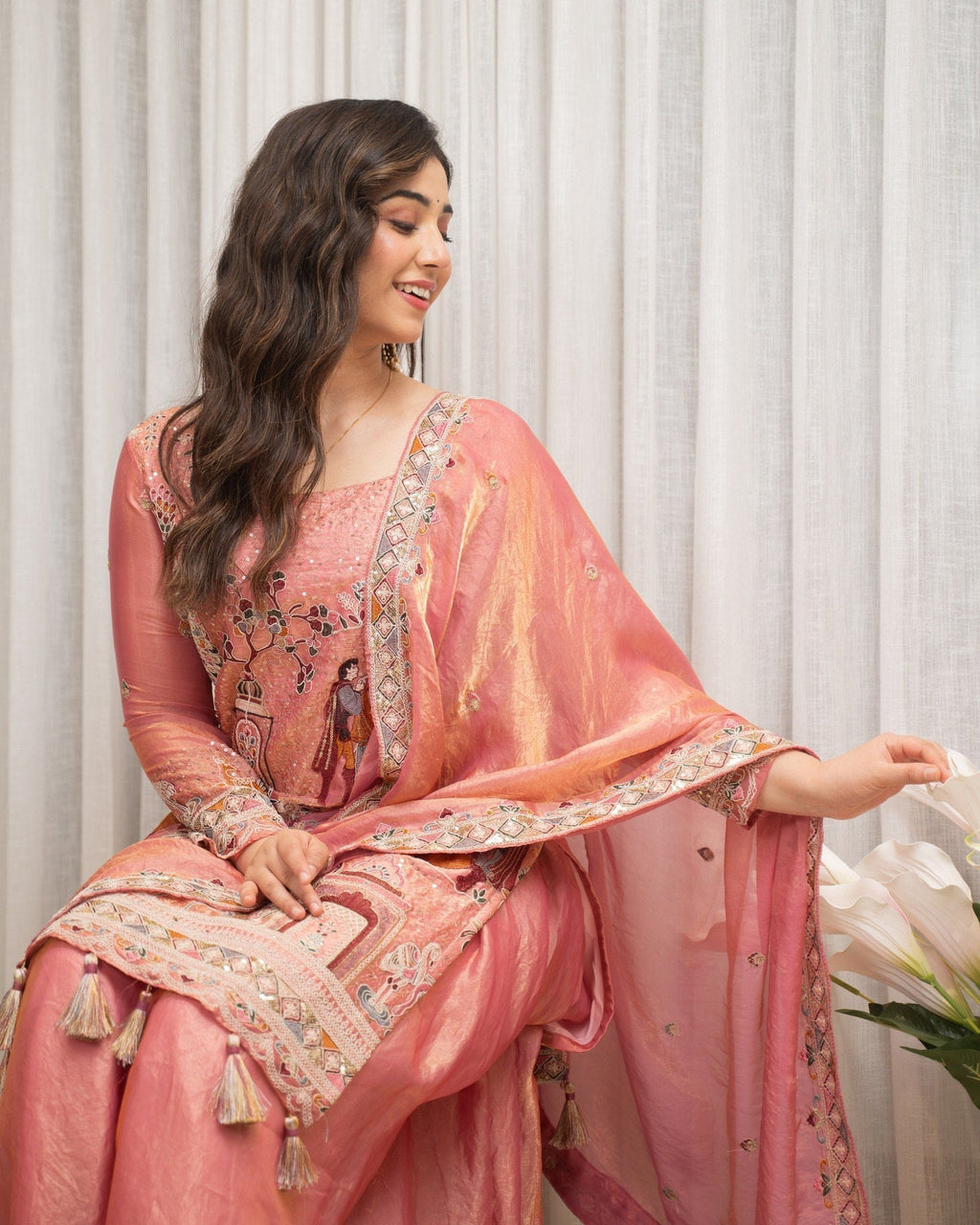 Rose Pink Embroidered Sharara Set with Elegant Dupatta