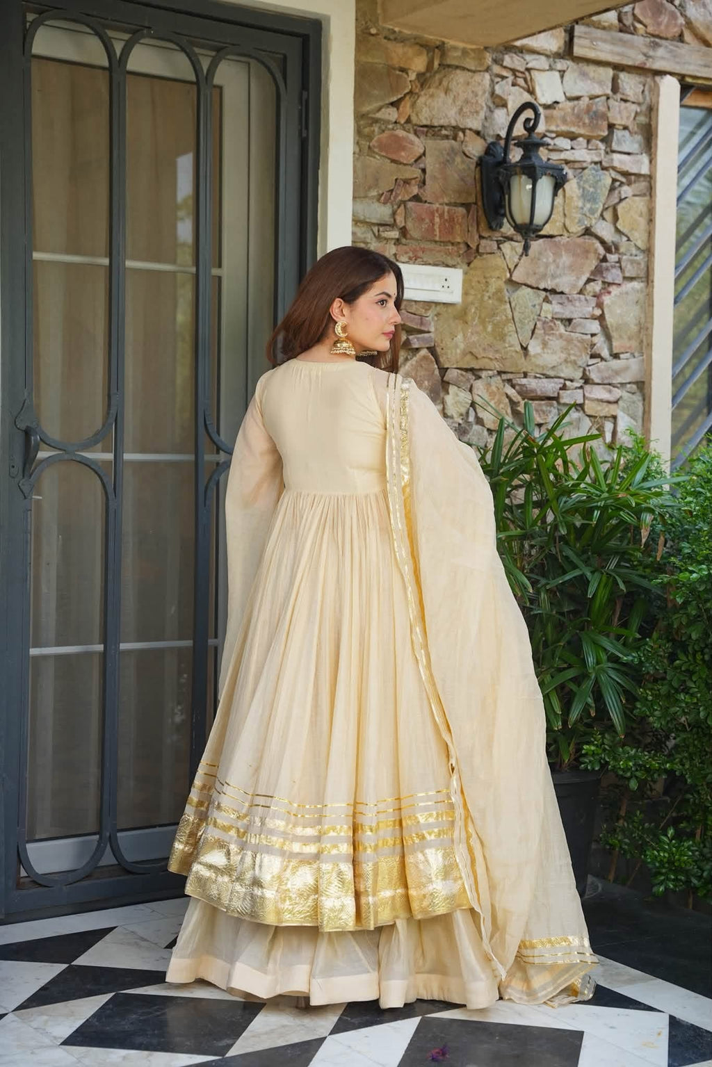 Ivory Gota patti Work Anarkali Suit Set