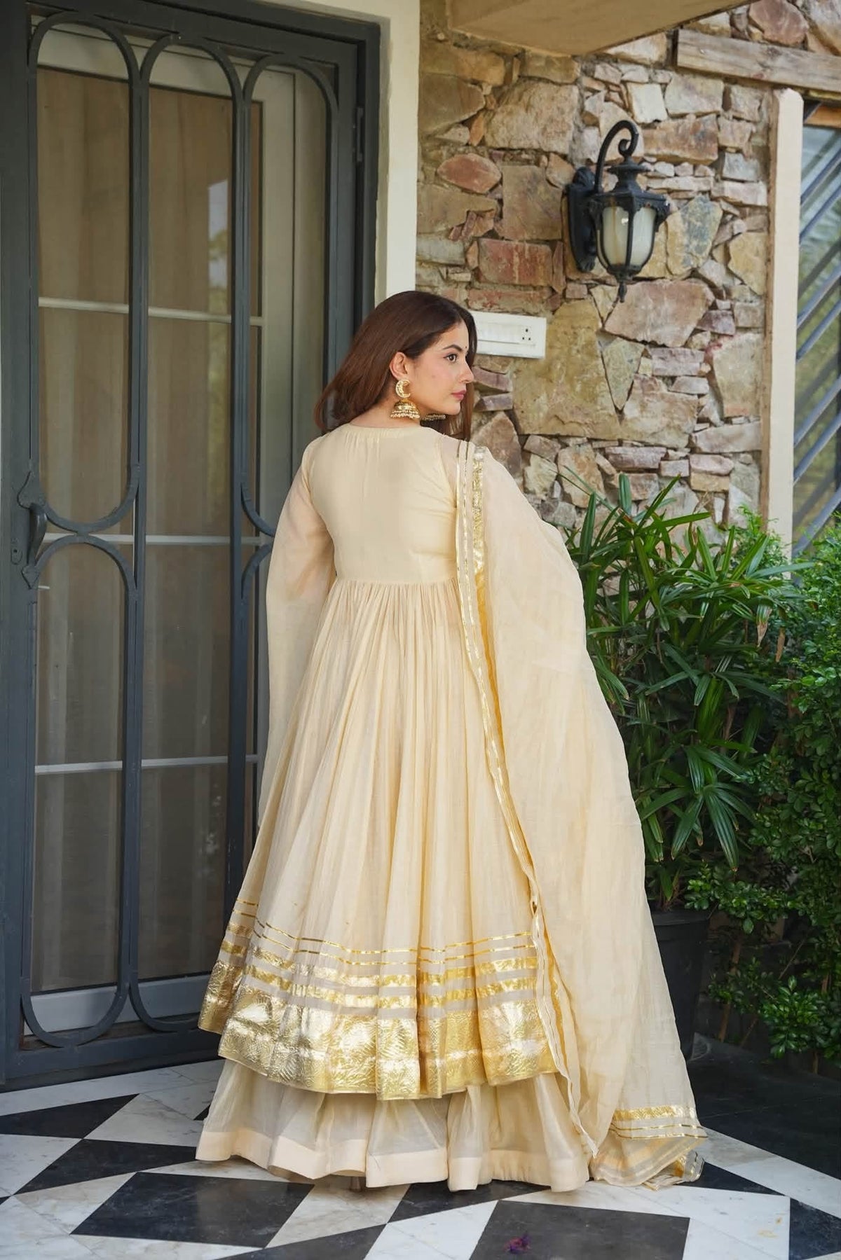 Ivory Gota patti Work Anarkali Suit Set
