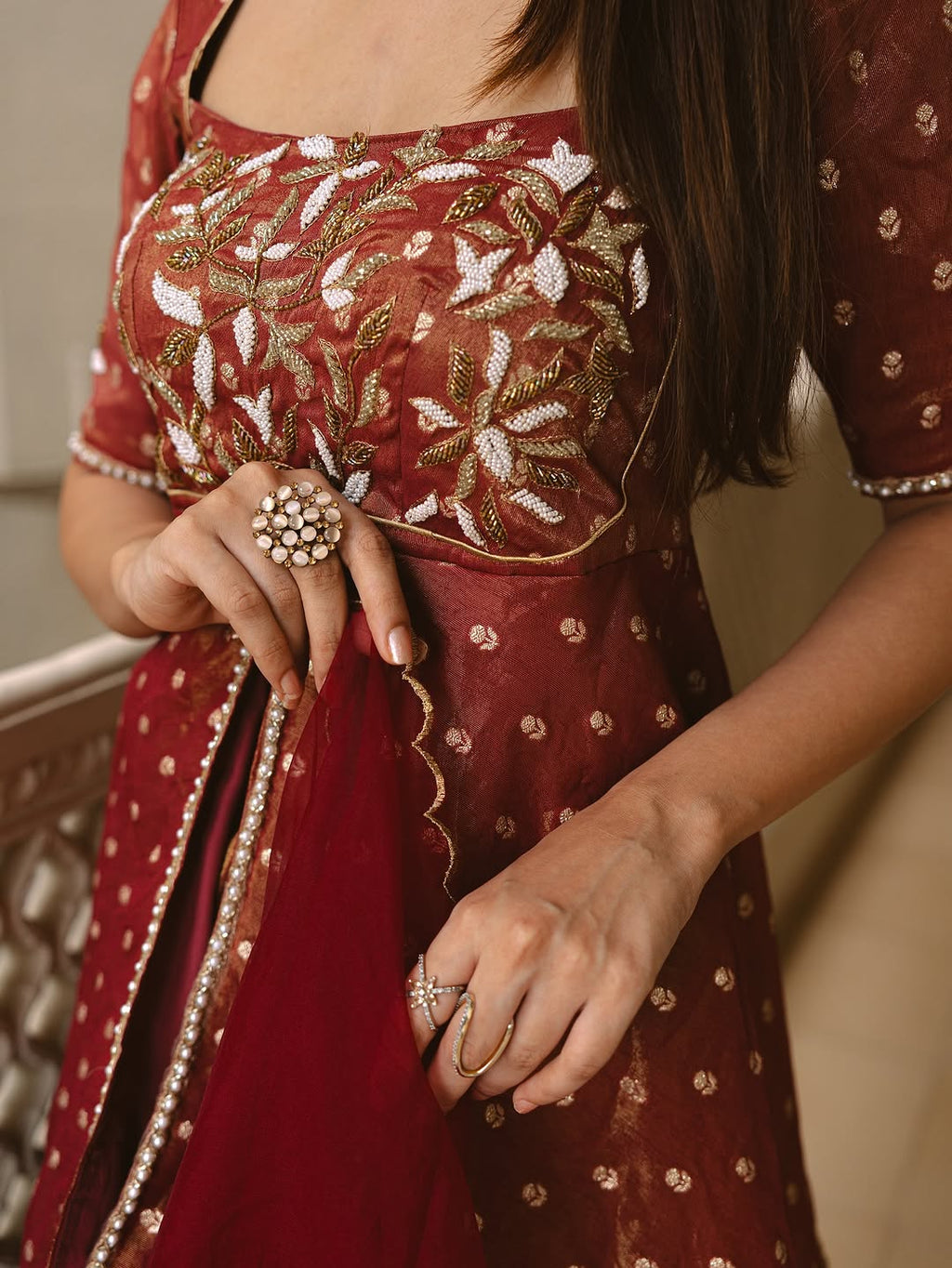 Beautiful Embroidered Top Skirt Set