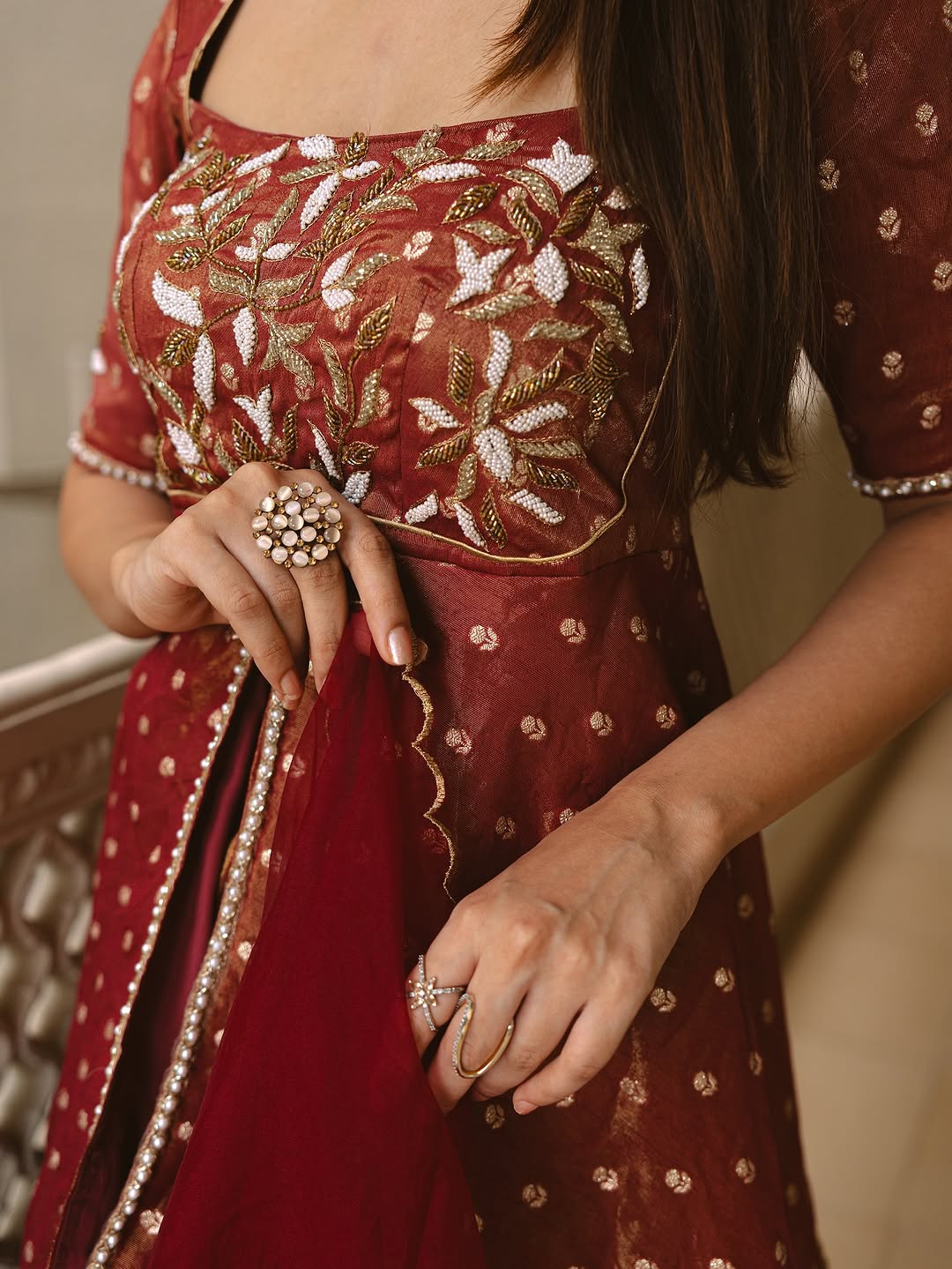 Beautiful Embroidered Top Skirt Set