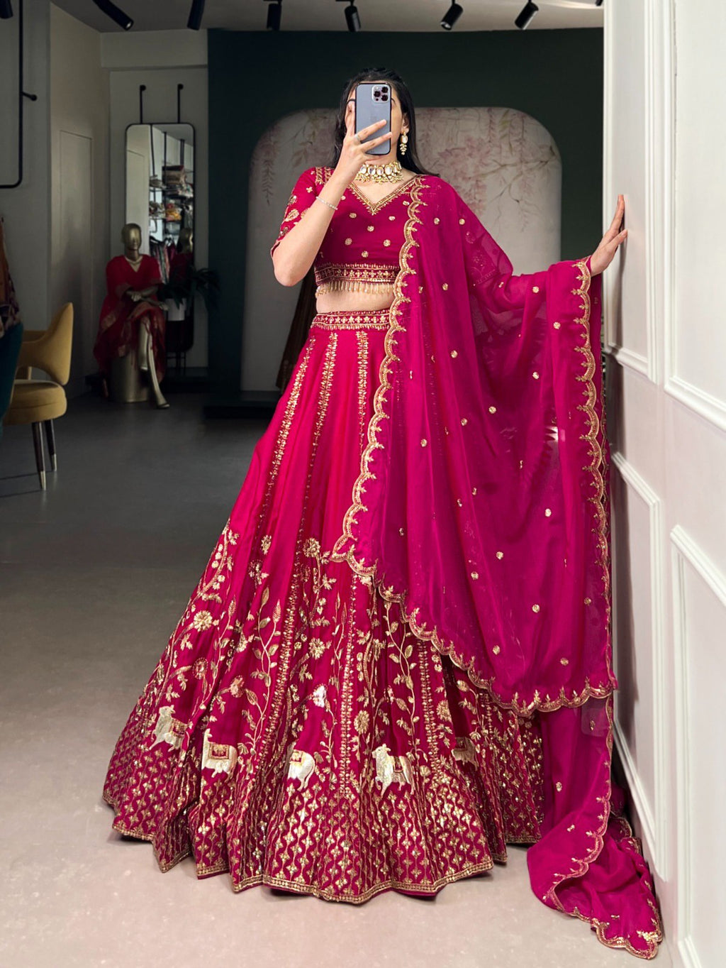 Pink Embroidered Fully Stitched Lehenga Set