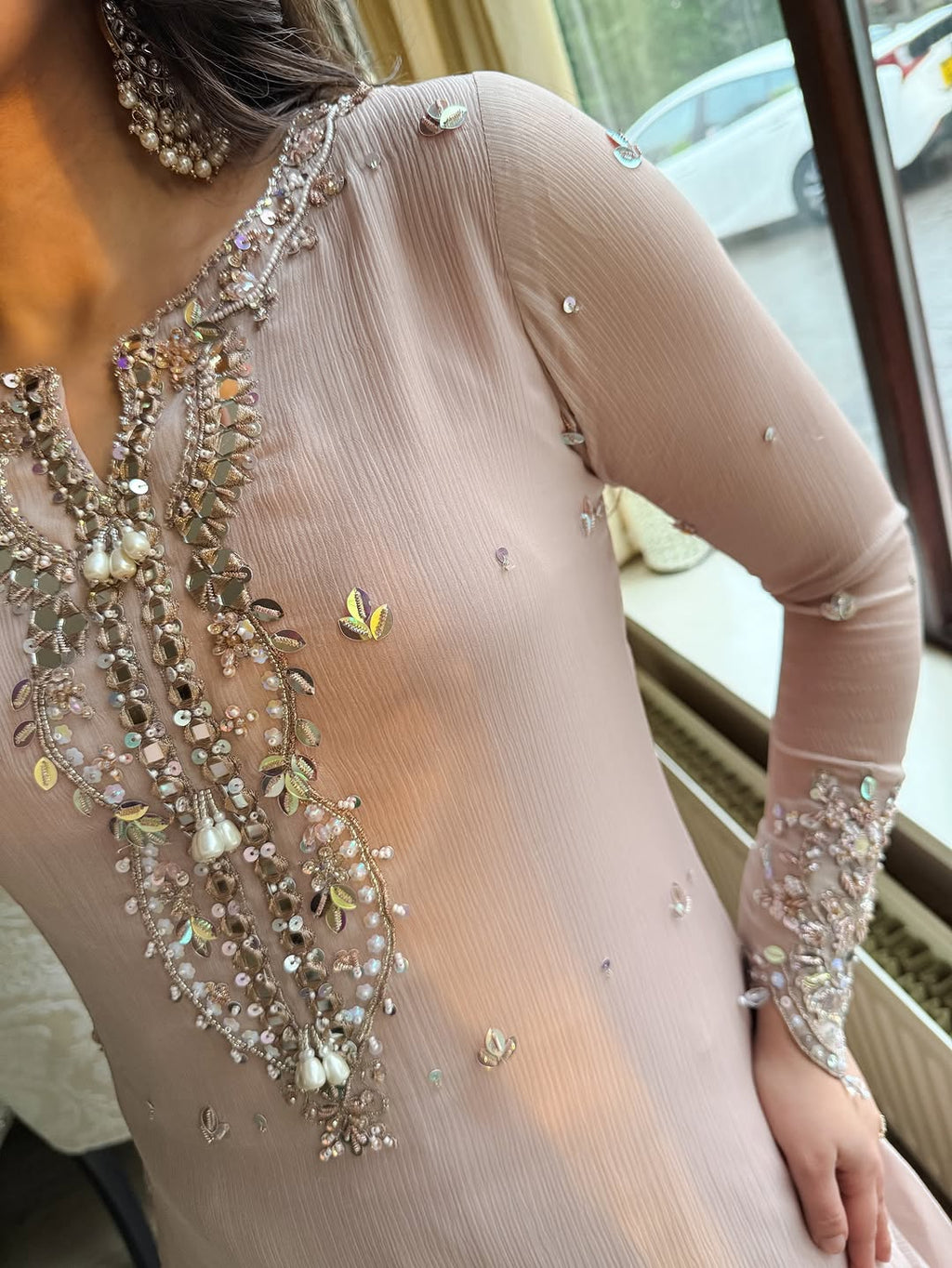 Blush Pink Embroidered Suit  Palazzo Set