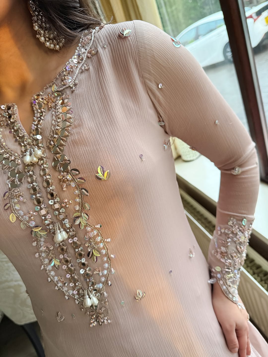 Blush Pink Embroidered Suit  Palazzo Set