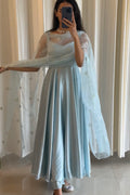 Powder Blue Satin Anarkali Set