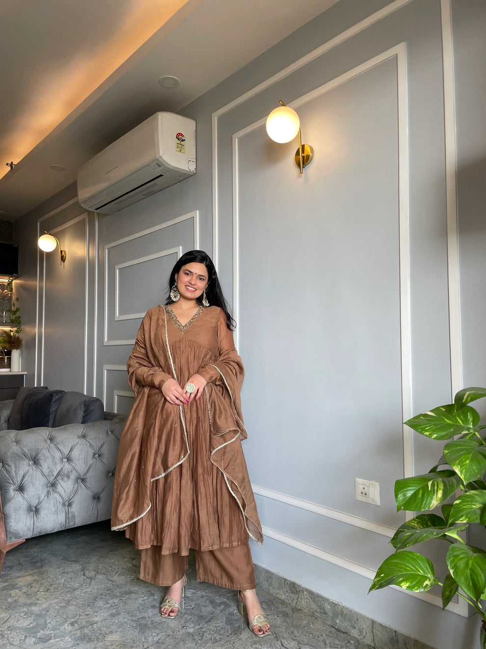 Mul Cotton Hand Work Anarkali  Suit Set