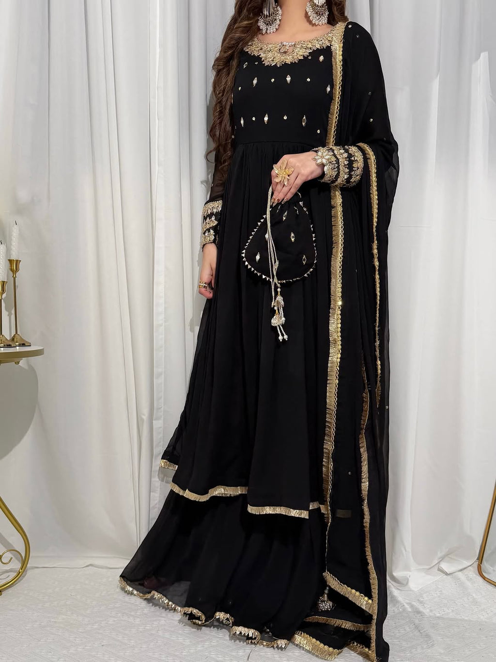 Midnight Black Festive Anarkali Suit Set