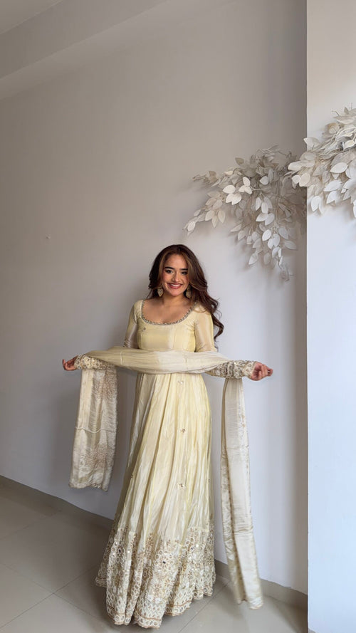Beautiful Cream Anarkali Suit Set With Sequence Work
