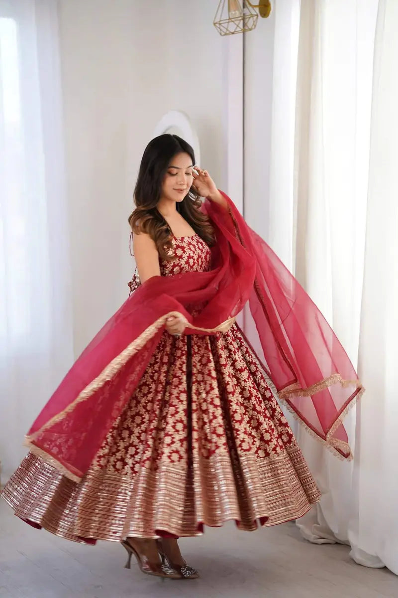 Beautiful Brocade Silk Anarkali Suit Set