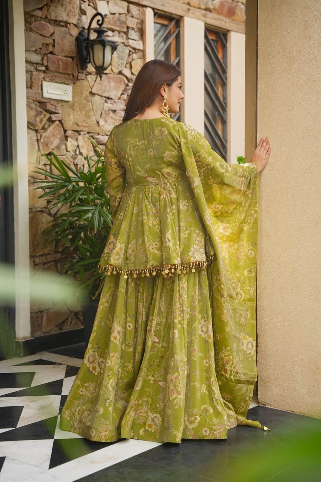 Floral Cosmos Organza Top Sharara Set